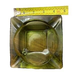 VTG Ashtray Avocado Green Square Glass Anchor Hocking